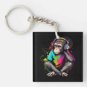 Cute Monkey Listening Music, Music Obsessed Monkey Keychain