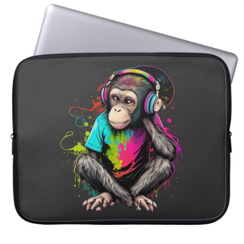 Cute Monkey Listening Music Music Obsessed Monkey Laptop Sleeve