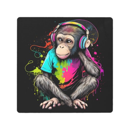 Cute Monkey Listening Music Music Obsessed Monkey Metal Print