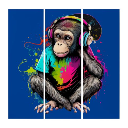 Cute Monkey Listening Music Music Obsessed Monkey Triptych
