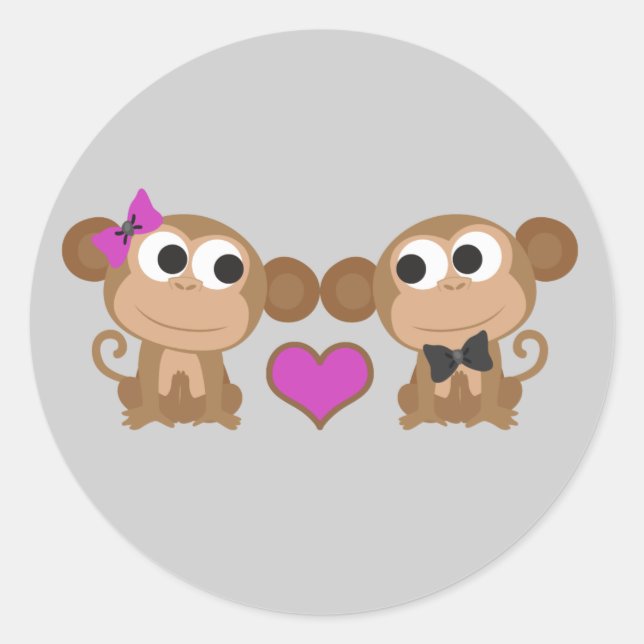 Cute Monkey Love Classic Round Sticker (Front)