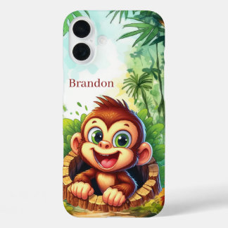 Cute monkey lovers add name iPhone 16 plus case