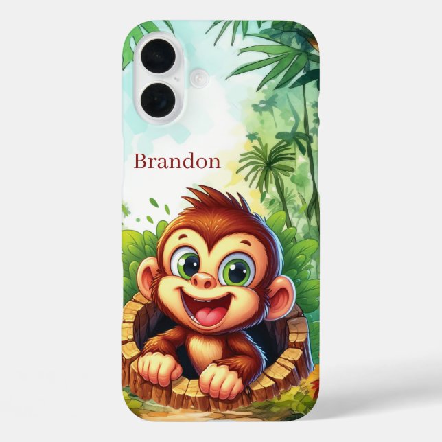 Cute monkey lovers add name Case-Mate iPhone case (Back)