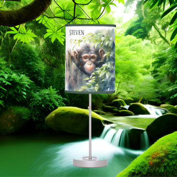 Cute Monkey Lovers Add Name Table Lamp by DoodlesGifts at Zazzle