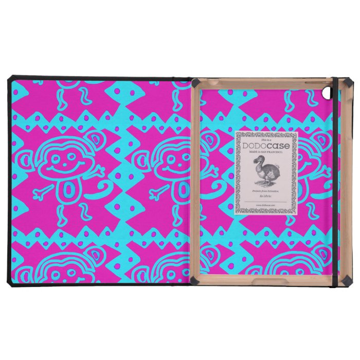 Cute Monkey Magenta Teal Animal Pattern Kids Gifts Cases For iPad