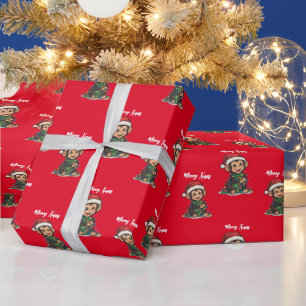 Cute monkey Merry Christmas tree winter Xmas Wrapping Paper