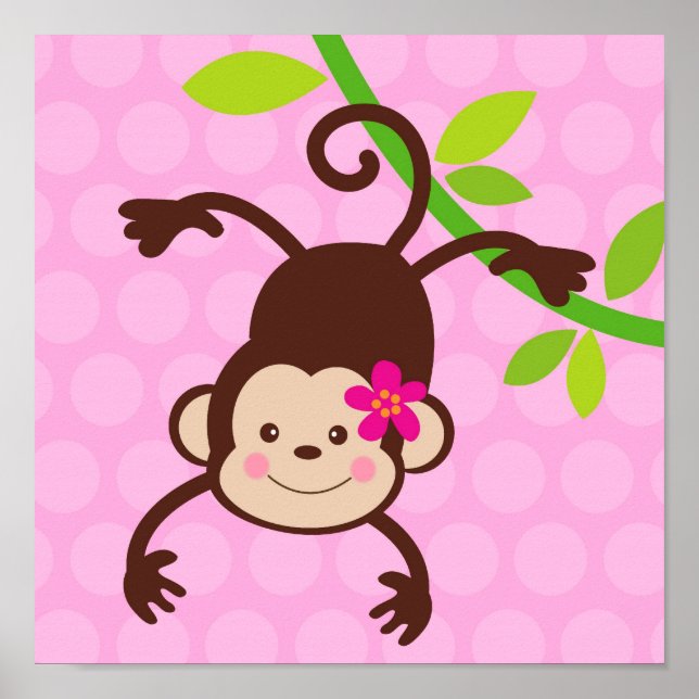 Cute Monkey Nursery Kids Wall Art Prints Girls (Front)