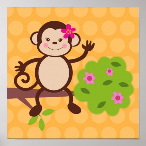 Cute Monkey Nursery Kids Wall Art Prints Girls