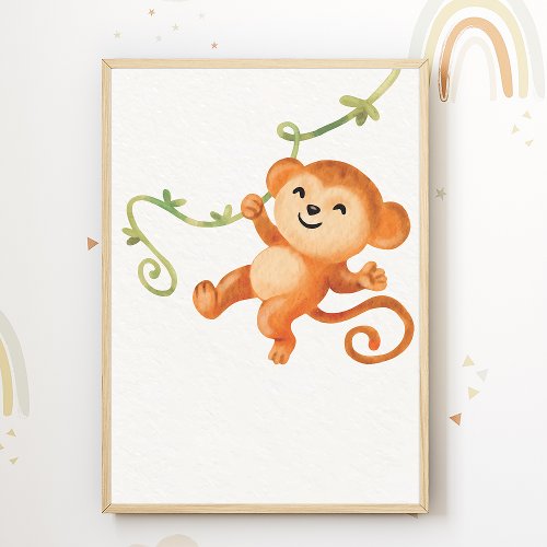 Cute Monkey Nursery Poster Kids Room Decor