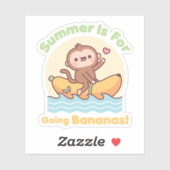 Cute Monkey On Banana Boat Summer is For Going Ban Sticker (Sheet)