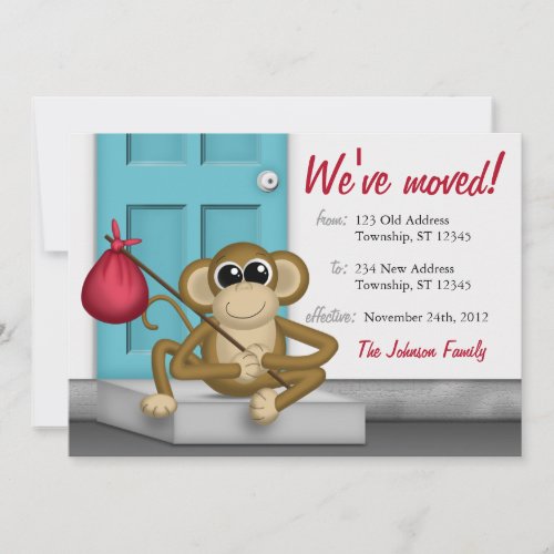 Cute Monkey on Doorstep _ Moving Announcements