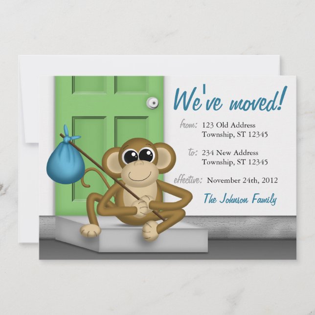 Cute Monkey on Doorstep - Moving Announcements (Front)