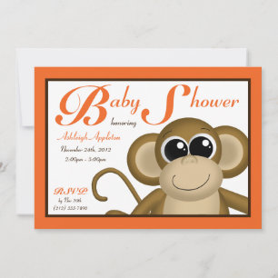Cute Monkey Orange Baby Shower Invitations