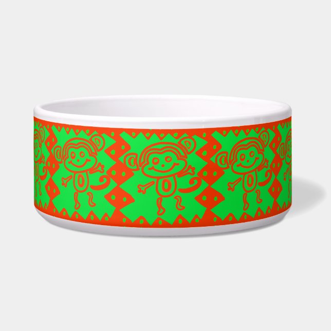 Cute Monkey Orange Green Animal Pattern Bowl (Front)