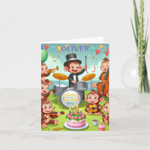 cute monkey orchestra 2 year old birthday boy Baby Holiday Card