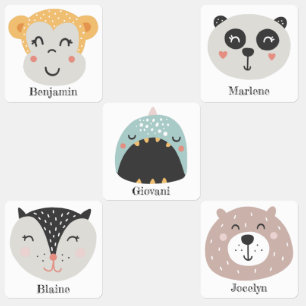 Cute monkey panda shark bear cat boys and girls kids' labels