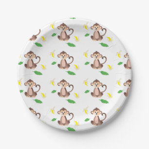 Cute Monkey Pattern Jungle Tropical Leaves Banana Paper Plates