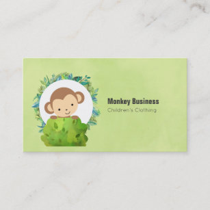 Cute Monkey Peeking Out from Behind a Bush Business Card