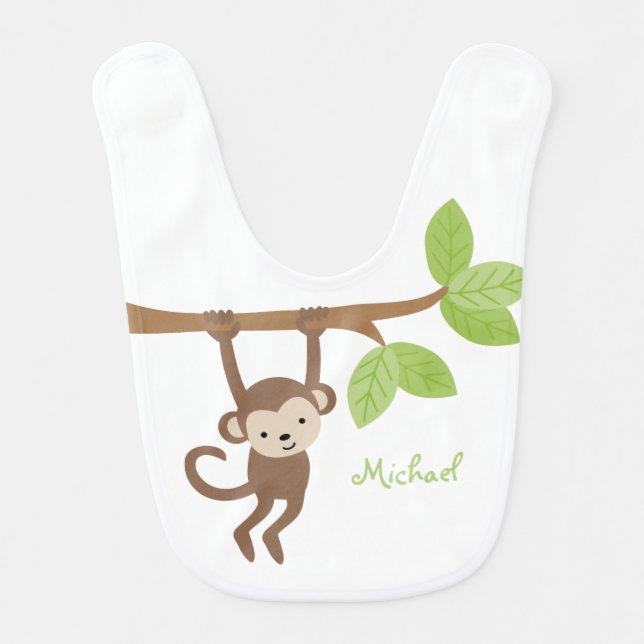 Cute Monkey Personalized Baby Bib (Front)