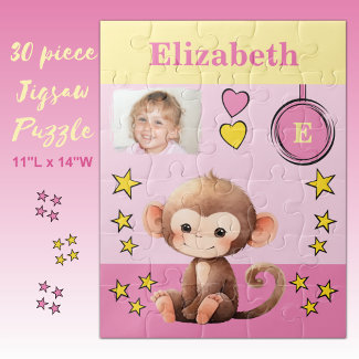Cute monkey photo name pink yellow kids