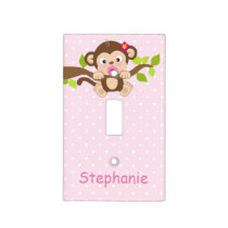 Cute Monkey Pink Polka Dots Light Switch Cover