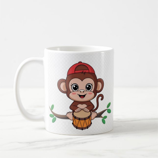 Cute Monkey Playing a Drum Mug (Left)