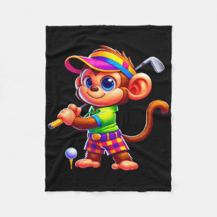 Cute Monkey Playing Golf Golfer Golfing Sport Men Fleece Blanket
