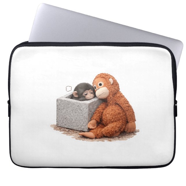 Cute Monkey Plush Laptop Sleeve Cozy Aesthetic Ani (Front)