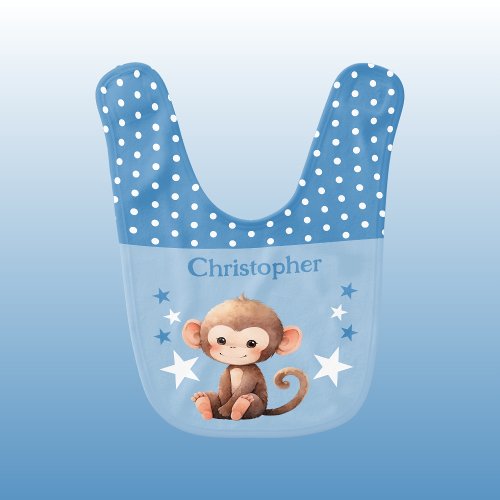 Cute monkey polka dots stars add name blue baby bib