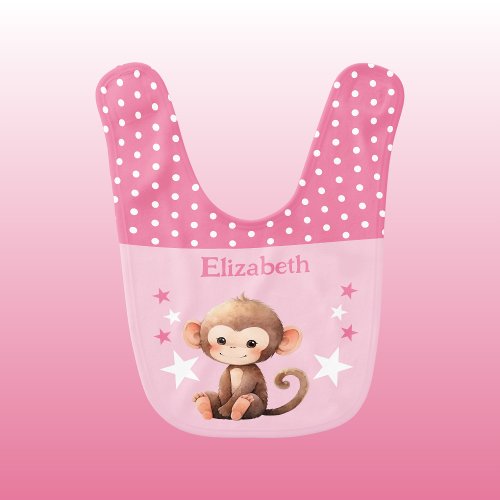 Cute monkey polka dots stars add name pink baby bib