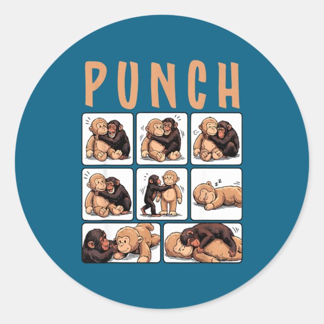 Cute monkey punch  classic round sticker (Front)