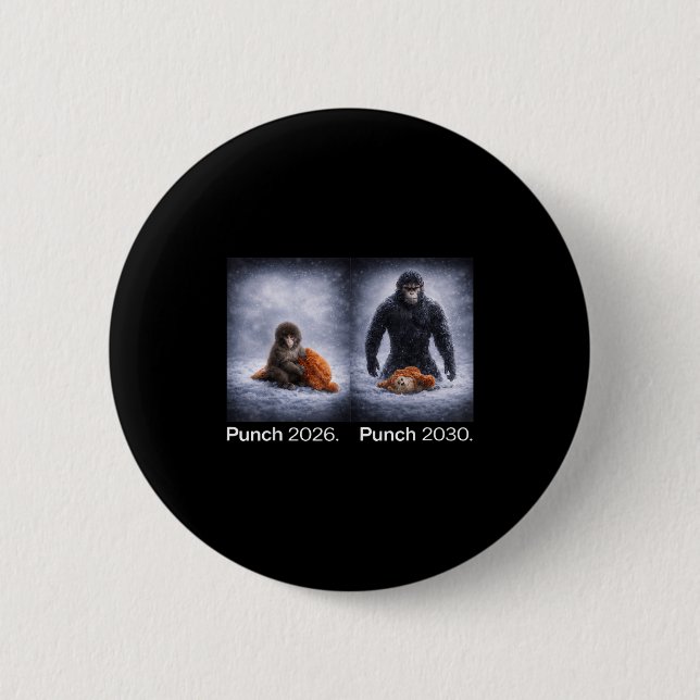 Cute monkey punch meme funny animal design  button (Front)