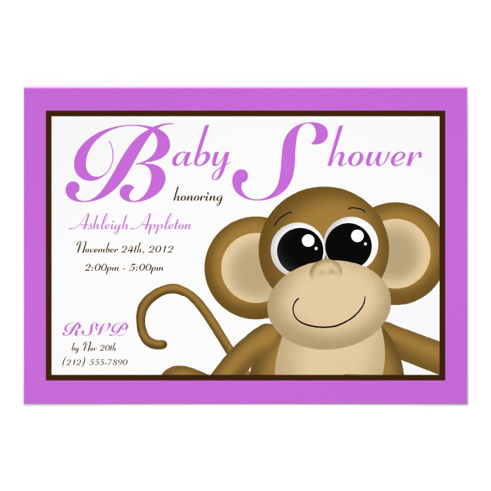 Cute Monkey Purple Baby Shower Invitations