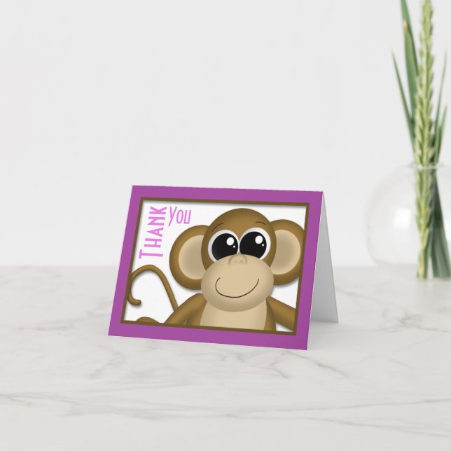 Cute Monkey Purple Thank You Card (Front)