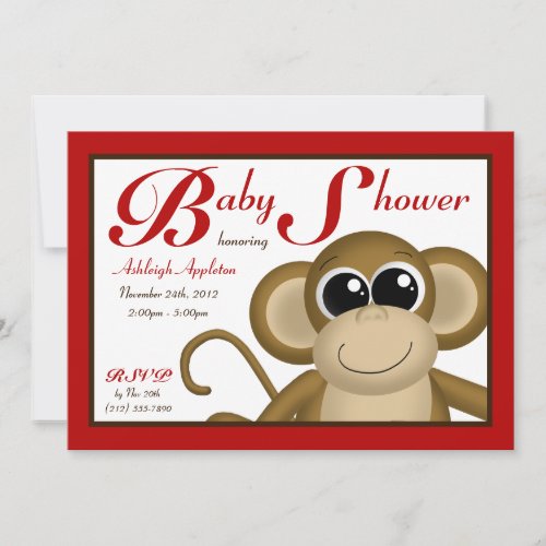 Cute Monkey Red Baby Shower Invitations