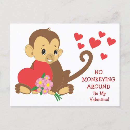 Cute Monkey Red Hearts Valentine Postcard