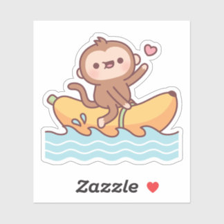 Cute Monkey Riding On Banana Boat Sticker