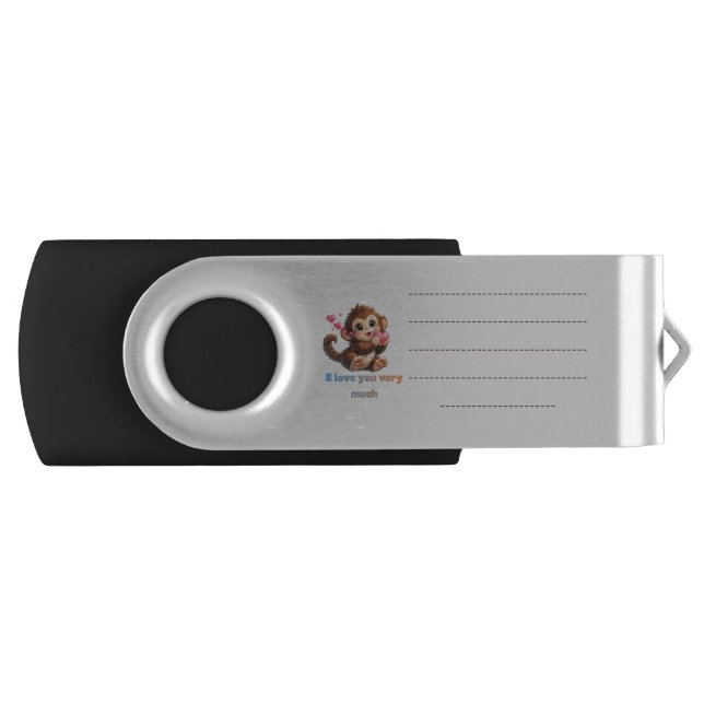 Cute Monkey Romantic Quote Illustration Flash Drive (Front)