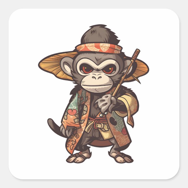 Cute Monkey Samurai Eye-catching Adorable Monkey  Square Sticker (Front)