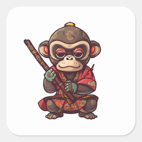 Cute Monkey Samurai Eye_catching Adorable Monkey  Square Sticker