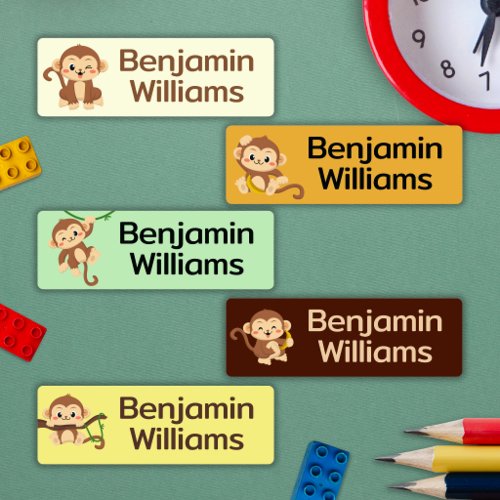Cute Monkey School Daycare Camp Name Labels