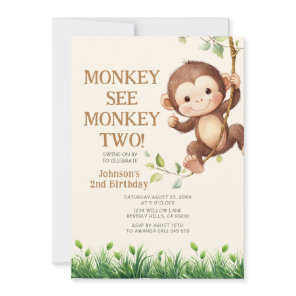 Cute Monkey See Monkey Two Safari 2nd Birthday Invitation
