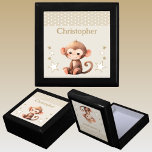 Cute monkey stars add name brown keepsake gift box<br><div class="desc">Keepsake Gift Box for children.
Personalize with a name.
Featuring a cute monkey,  polka dots and stars with the colors brown and white.</div>