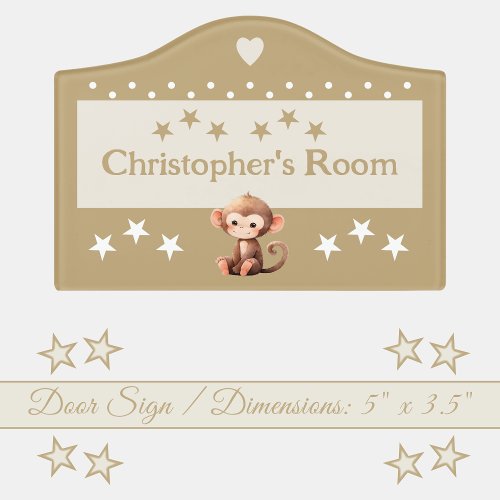 Cute monkey stars babys room add name brown door sign