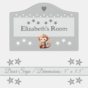 Cute monkey stars baby's room add name grey door sign