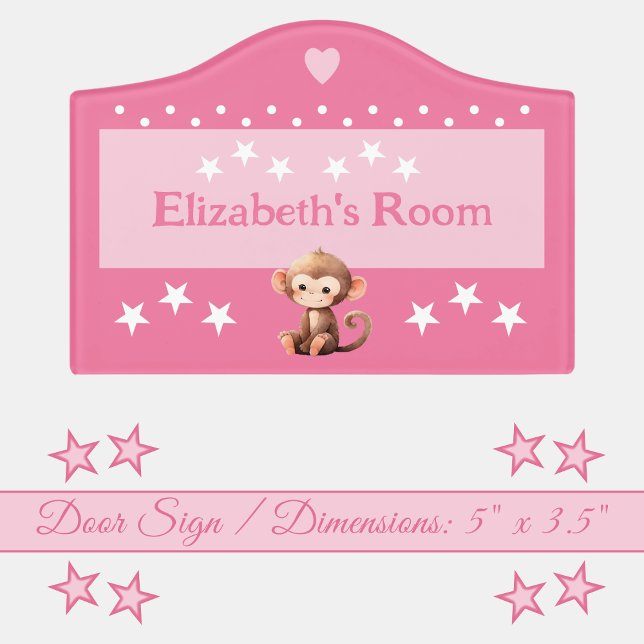 Cute monkey stars baby's room add name pink door sign (Creator Uploaded)