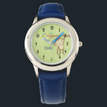 Cute Monkey Swinging From a Branch Personalized Watch<br><div class="desc">A personalized watch with a cute brown monkey swinging from a tree branch. The clock face has whimsical numbers. The background is an olive green color.</div>