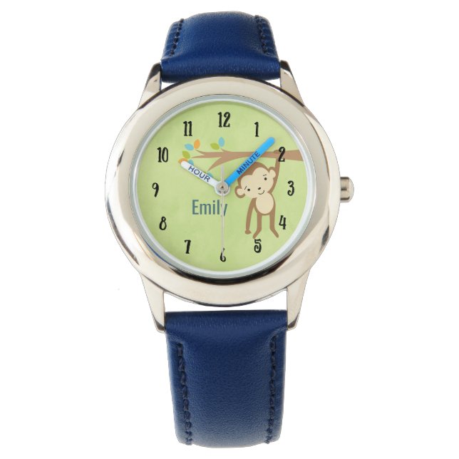 Cute Monkey Swinging From a Branch Personalized Watch (Front)