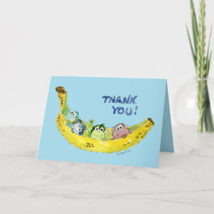 Cute Monkey Thank You Card Blue