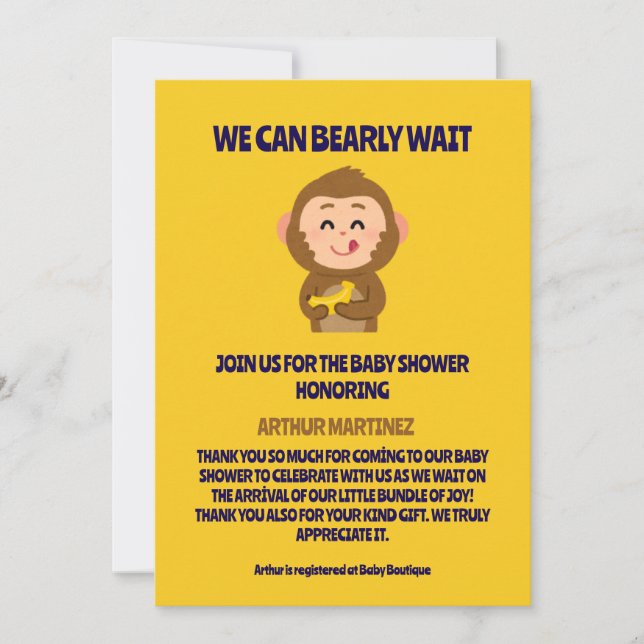 Cute Monkey Theme Boy Baby Shower  Invitation (Front)